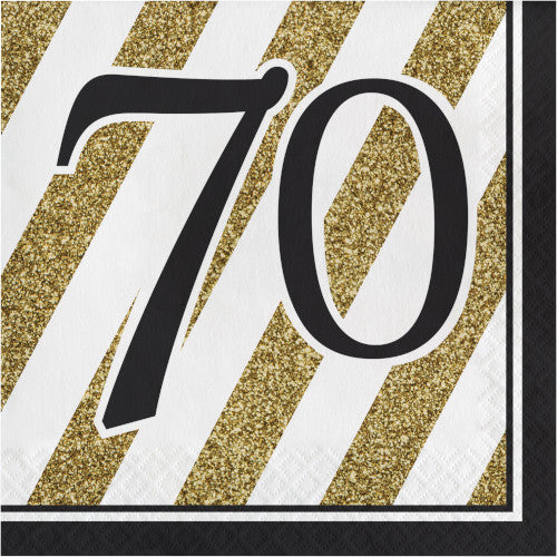 Lunch Napkins "70" - Black and Gold 16ct