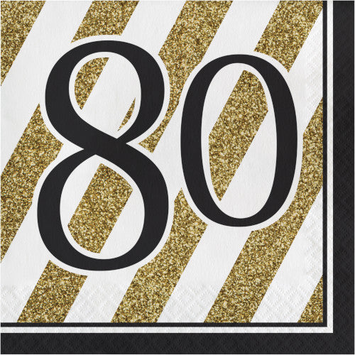 Lunch Napkins "80" - Black and Gold 16ct