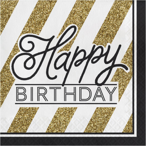 Lunch Napkins - Black and Gold Happy Birthday 16ct