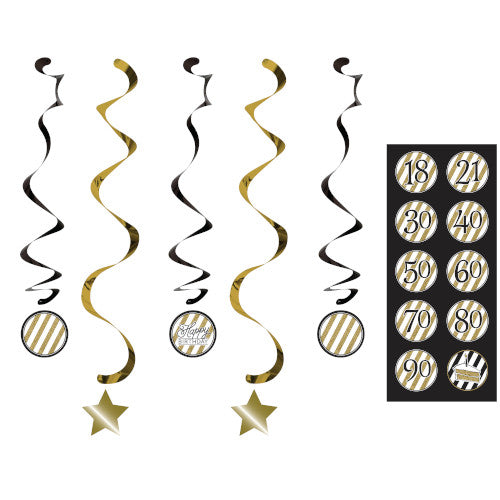 Hanging Decorations - Black and Gold 5ct