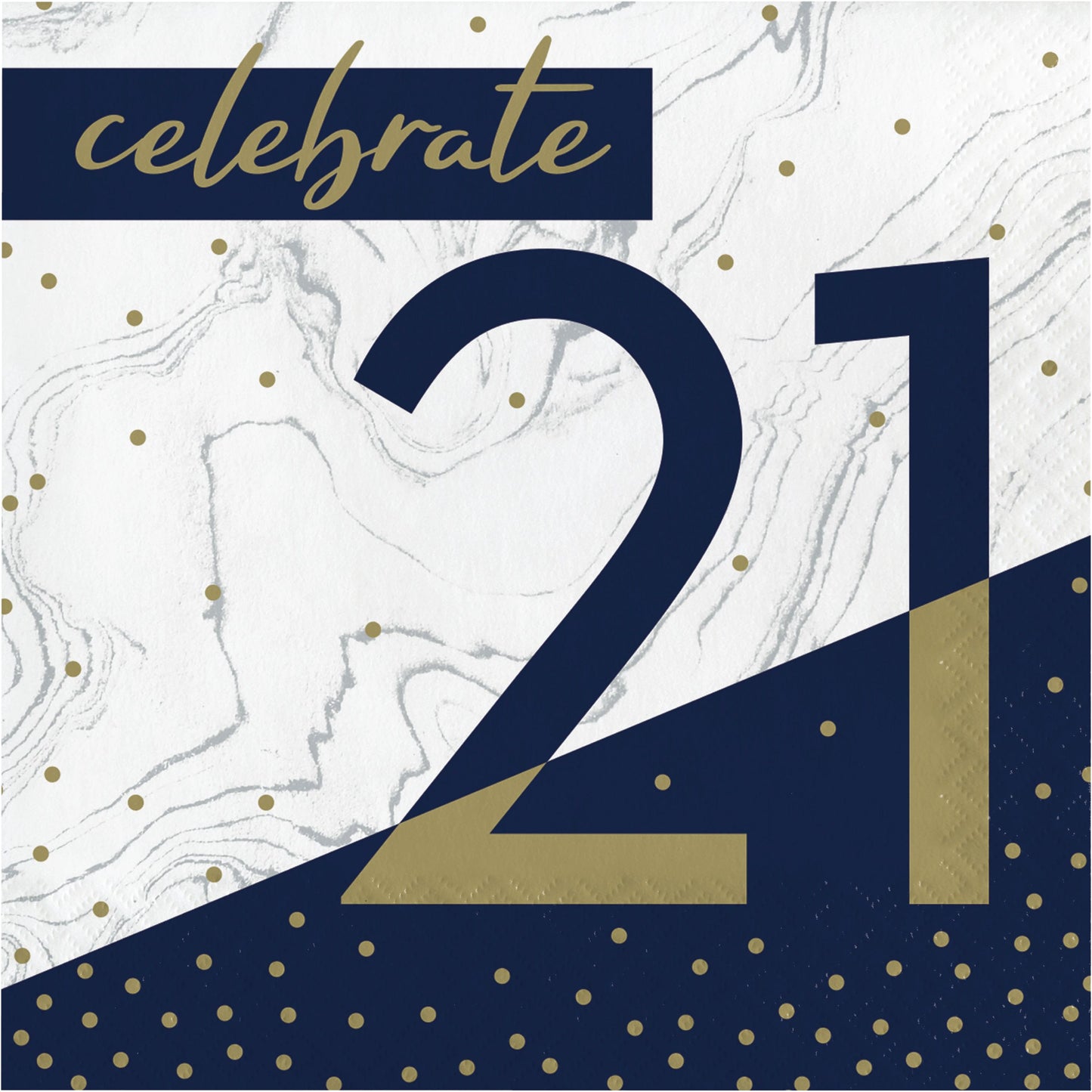 Lunch Napkins - Navy & Gold "21" 16ct