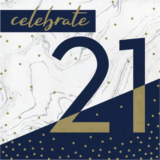 Lunch Napkins - Navy & Gold "21" 16ct