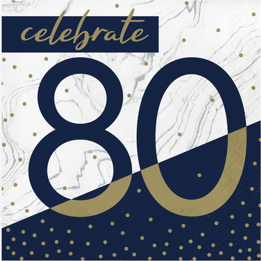 Lunch Napkins - Navy & Gold "80" 16ct
