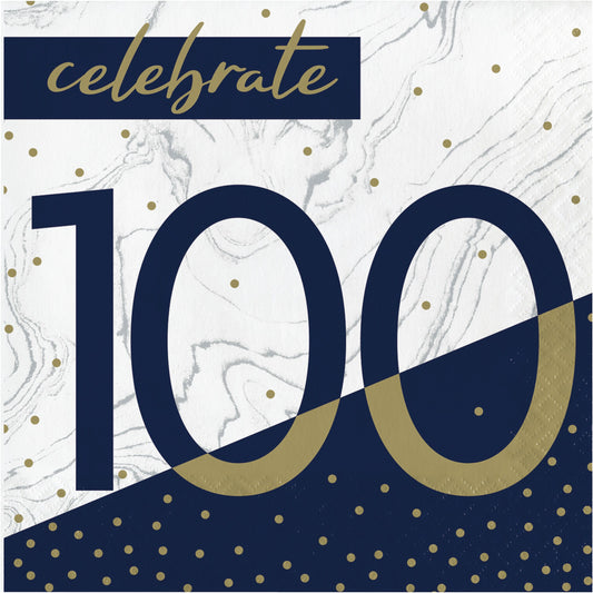 Lunch Napkins - Navy & Gold "100" 16ct