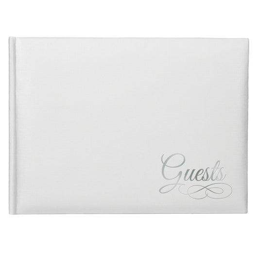 White Paper Guest Book With Silver Detail