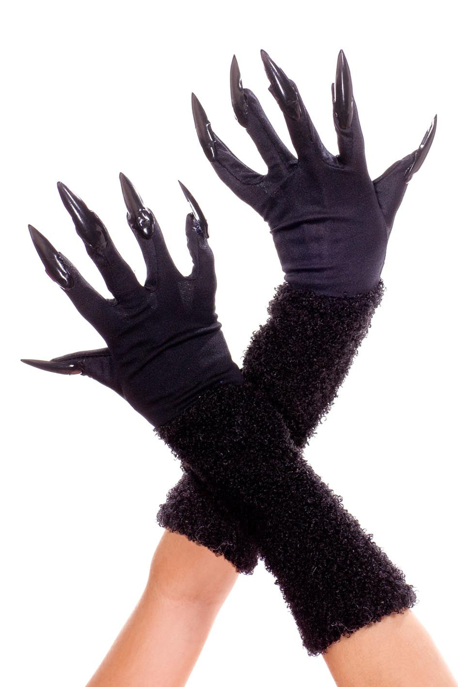 Black Furry Gloves w/ Nails