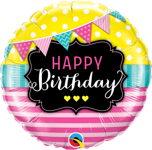 Birthday: Pennants & Pink Stripes - 18"