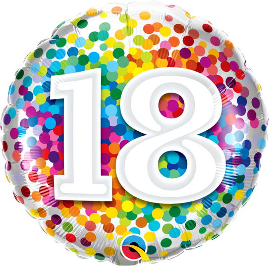 Birthday: #18 Rainbow Confetti - 18"