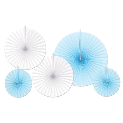 Accordion Paper Fans - Blue And White 5ct