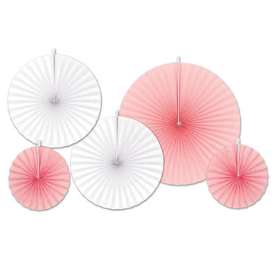 Accordion Paper Fans - Pink And White 5ct