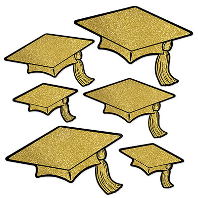 Glittered Foil Grad Cap Cutouts 6ct