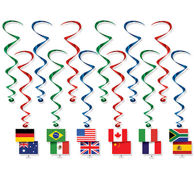Hanging Decorations - International Flags 12ct