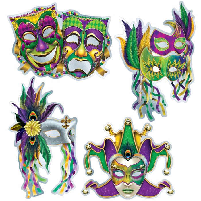 Foil Mardi Gras Mask Cutouts 4ct