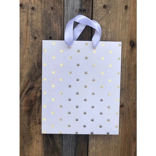 Gift Bag - White With Gold Pot Leaves