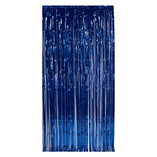 Metallic Fringe Curtain - Blue