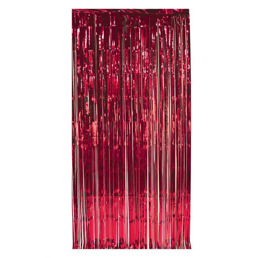 Metallic Fringe Curtain - Red