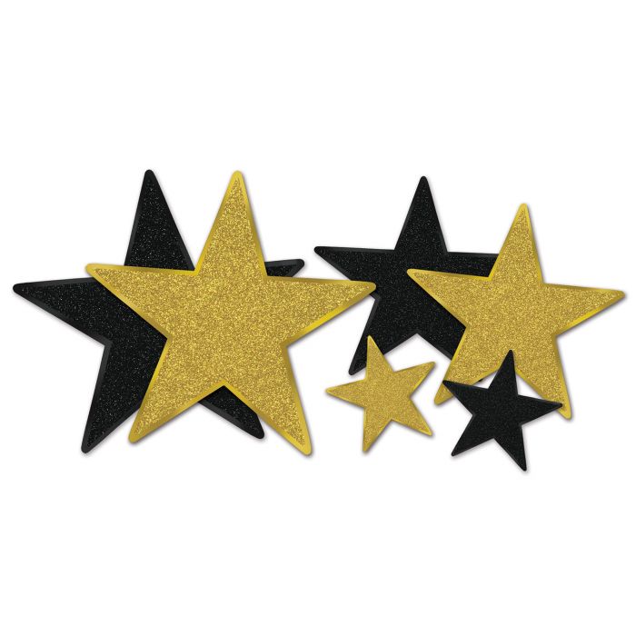 Glittered Foil Star Cutouts - Black & Gold