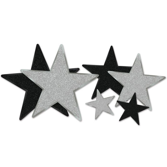 Glittered Foil Star Cutouts - Black & Silver