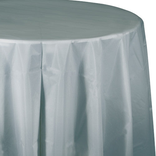 Round Plastic Table Cover - Shimmering Silver
