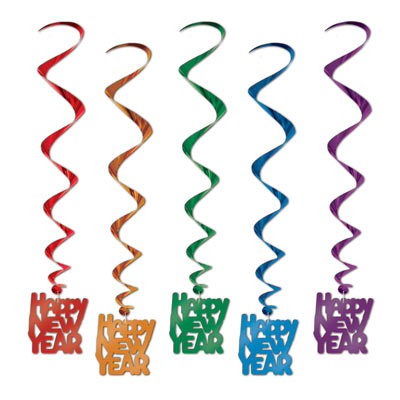 Happy New Year Whirls - Assorted Colors 5ct