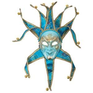 Light Blue Jester Venetian Mask With Bells