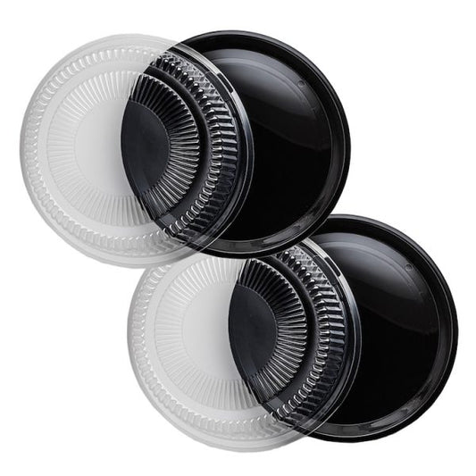 16" Black Trays With Dome Lids - 12 Sets