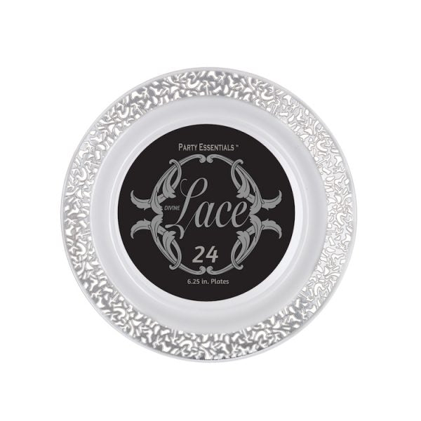 6.25" Silver Lace Plates 24ct