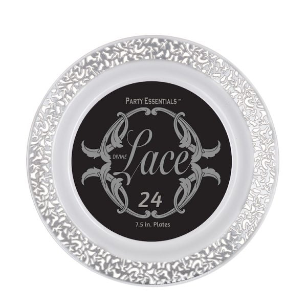 7.5" Silver Lace Plates 24ct