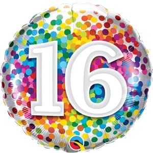 Birthday: #16 Rainbow Confetti - 18"