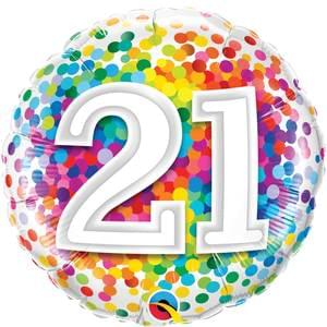 Birthday: #21 Rainbow Confetti - 18"