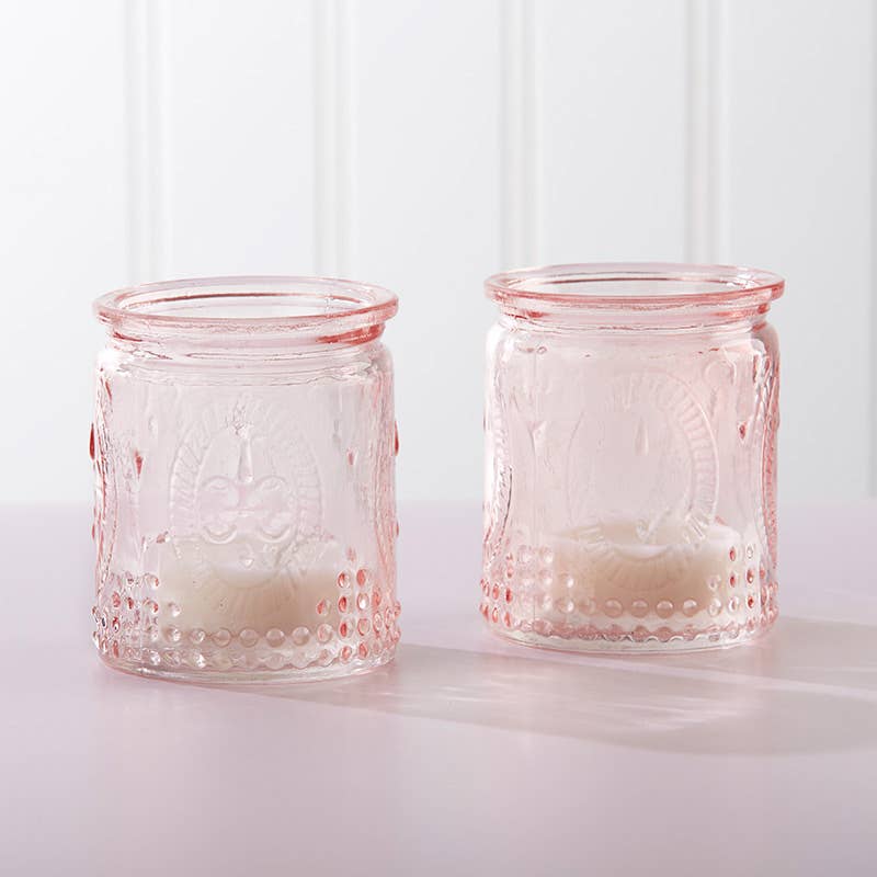 Vintage Pink Glass Tea Light Holder 4ct