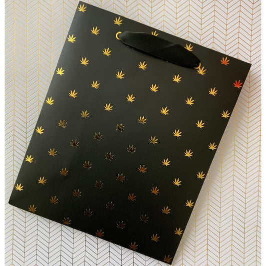 Gift Bag - Black With Gold Pot Leaves