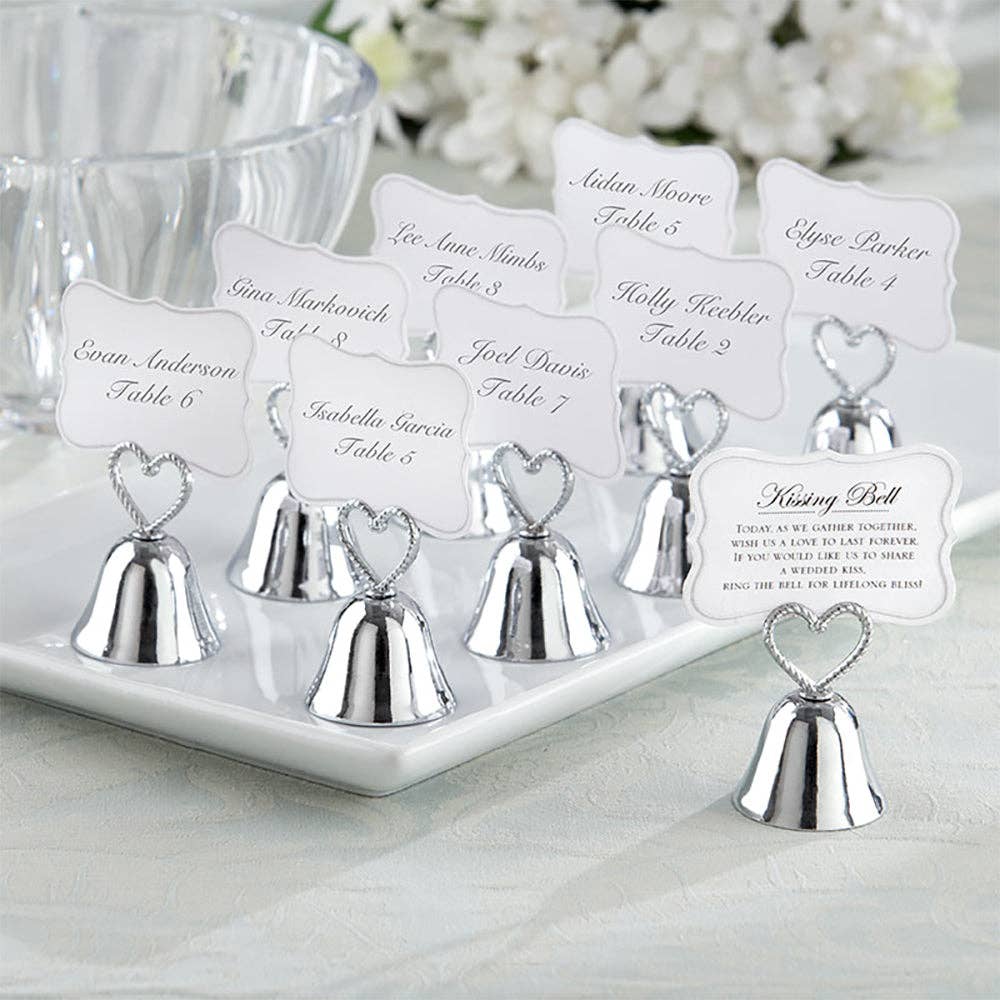 Silver Kissing Bells Place Card/Photo Holder 24ct