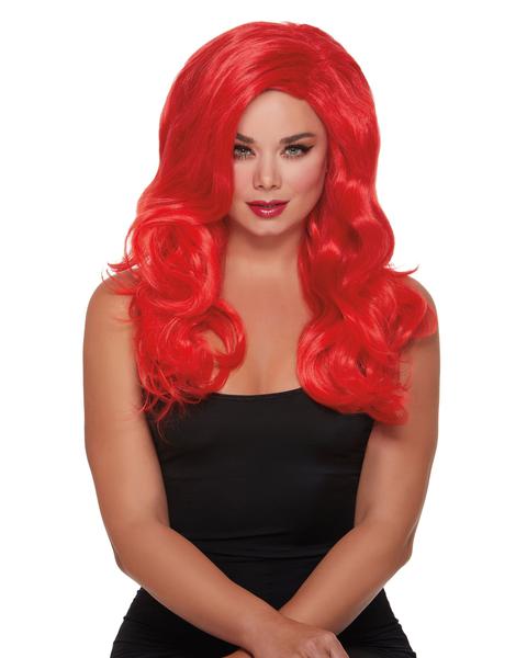 Long Wavy Wig w/ Side Part - Red
